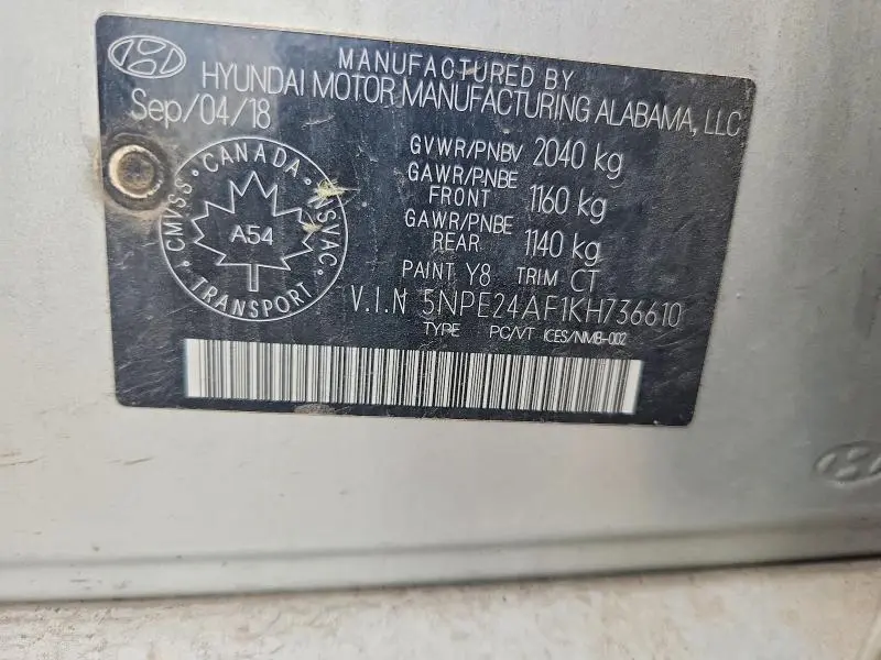 2019 HYUNDAI SONATA SE  