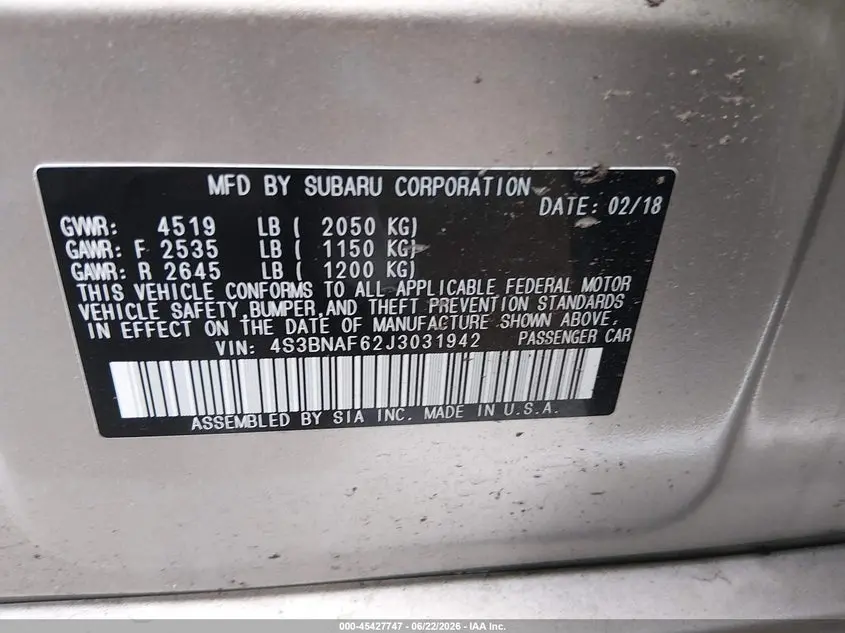 2018 SUBARU LEGACY 2.5I PREMIUM