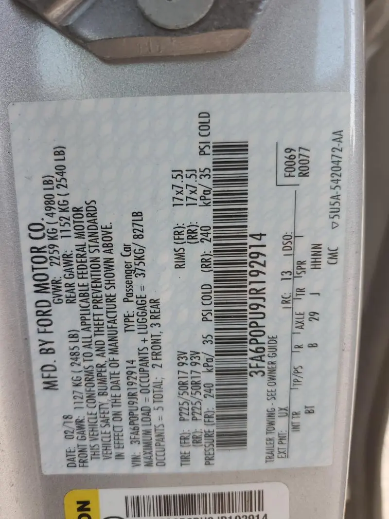 2018 FORD FUSION SE PHEV  