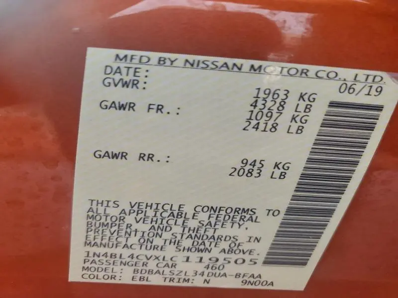 2020 NISSAN ALTIMA SR  