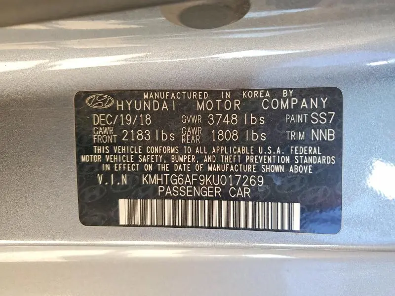 2019 HYUNDAI VELOSTER 2.0L  