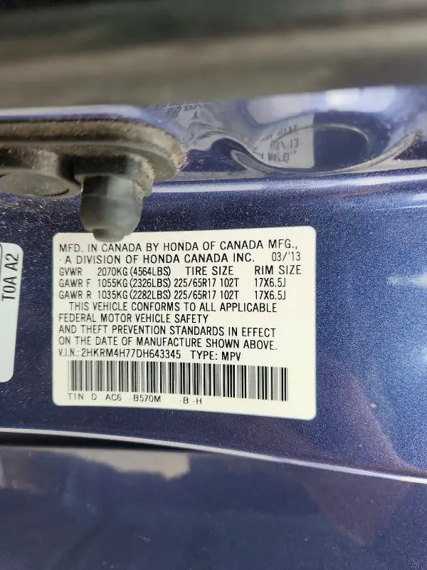 2013 HONDA CR-V EXL   