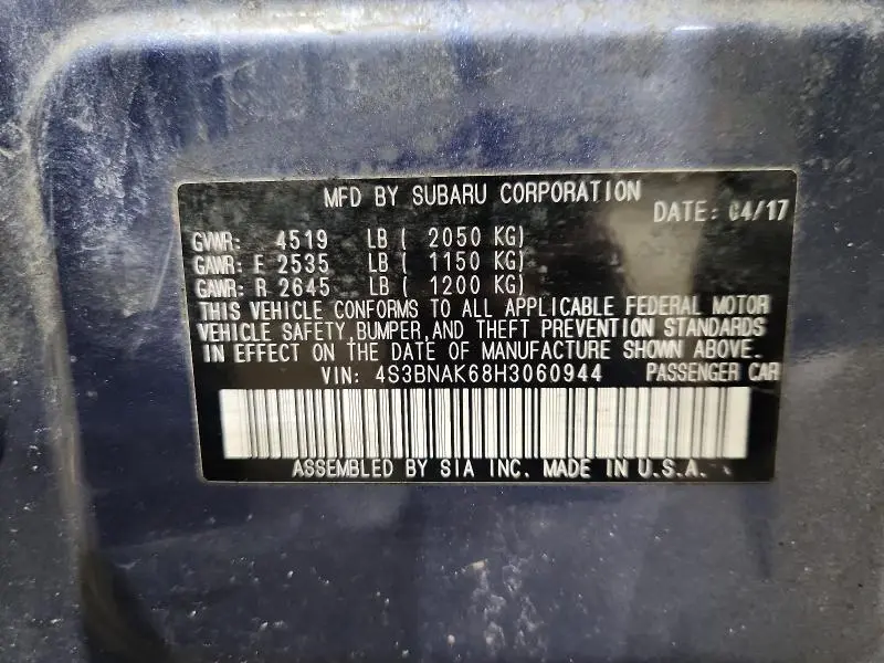 2017 SUBARU LEGACY 2.5I LIMITED  