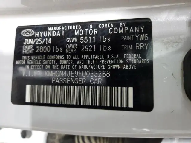 2015 HYUNDAI GENESIS 3.8L