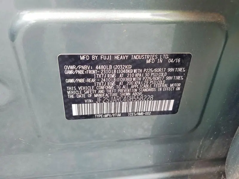 2016 SUBARU FORESTER 2.5I LIMITED  