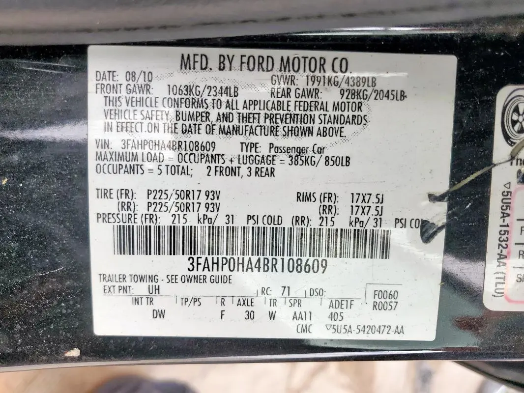 2011 FORD FUSION SE  