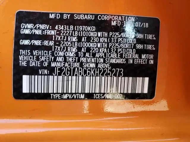 2019 SUBARU CROSSTREK   