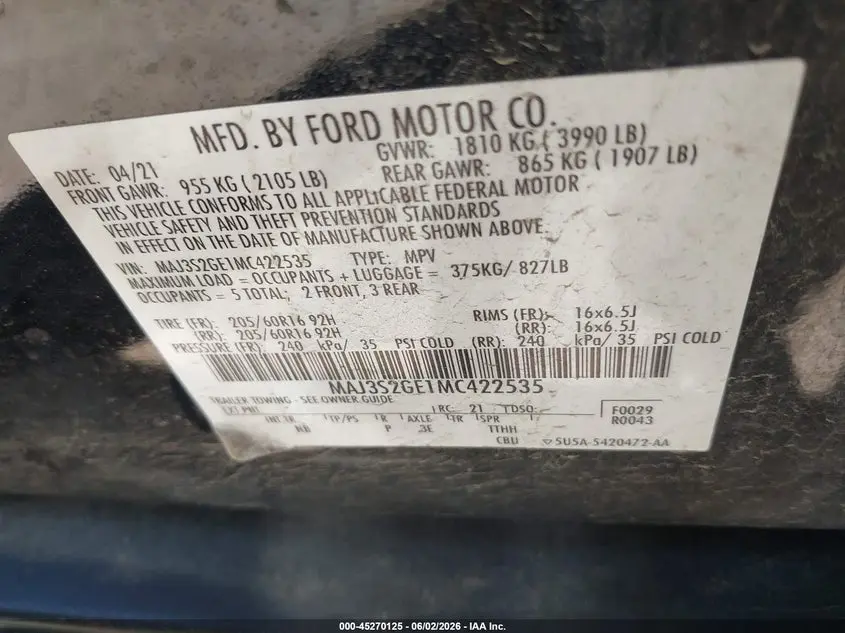 2021 FORD ECOSPORT SE