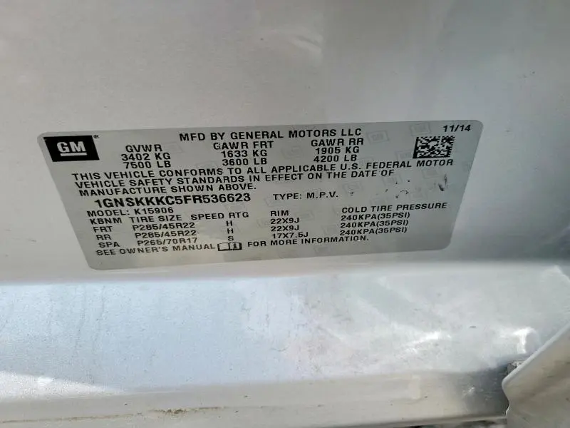 2015 CHEVROLET SUBURBAN K1500 LTZ  