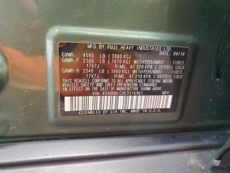 2014 SUBARU OUTBACK 2.5I LIMITED  