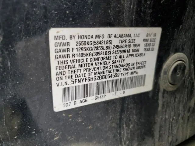 2016 HONDA PILOT EXL  
