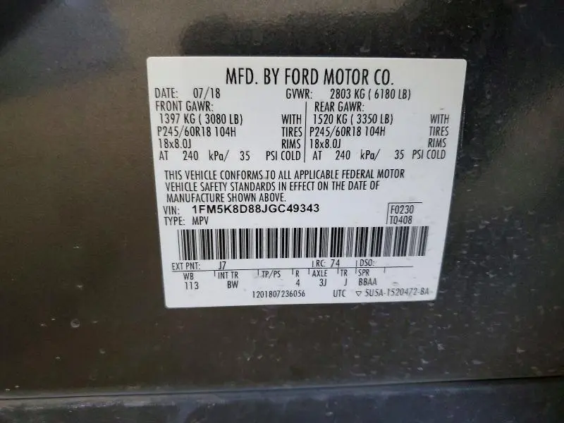 2018 FORD EXPLORER XLT  