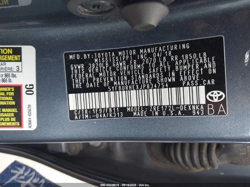 2018 TOYOTA COROLLA LE