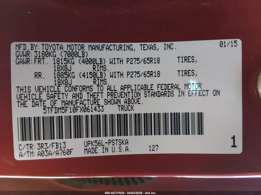 2015 TOYOTA TUNDRA SR5 4.6L V8