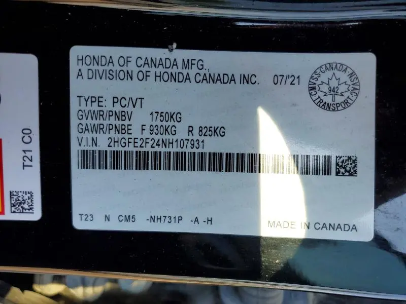 2022 HONDA CIVIC LX  