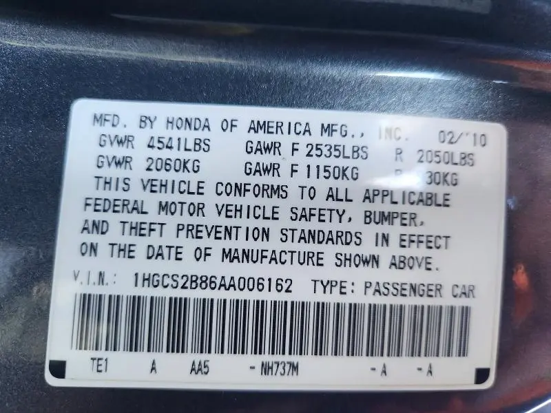 2010 HONDA ACCORD EXL  