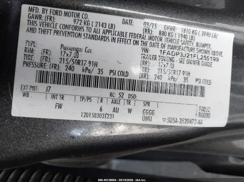 2015 FORD FOCUS TITANIUM