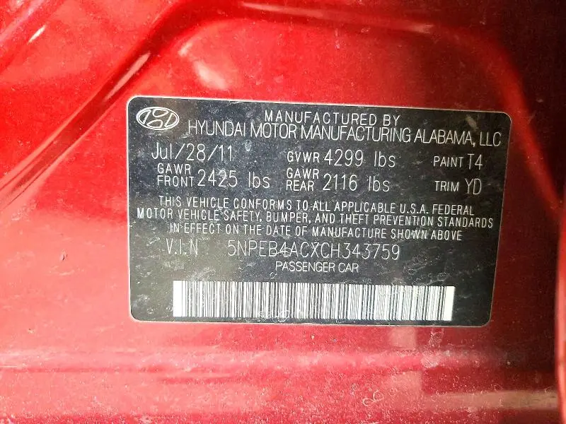 2012 HYUNDAI SONATA GLS  