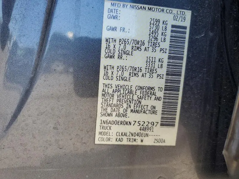 2019 NISSAN FRONTIER SV  