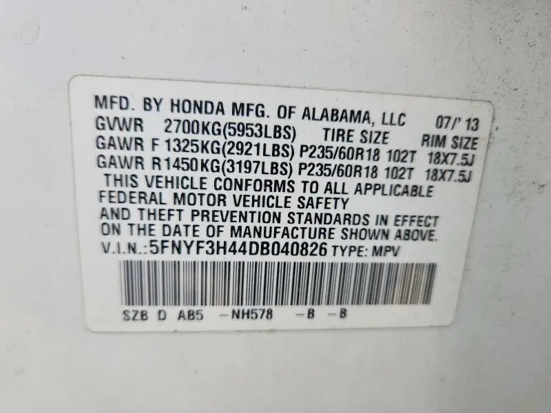 2013 HONDA PILOT   