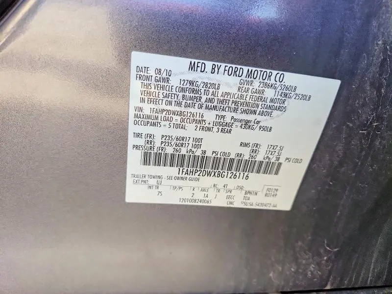 2011 FORD TAURUS SE  