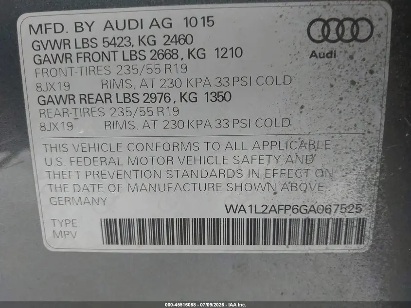 2016 AUDI Q5 2.0T PREMIUM