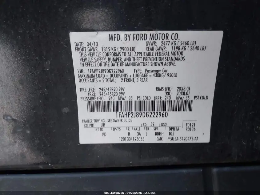 2013 FORD TAURUS LIMITED