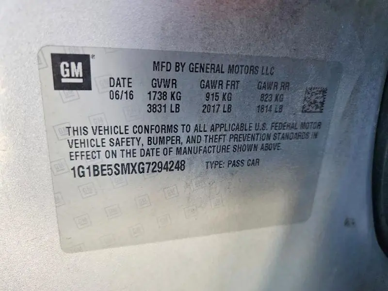 2016 CHEVROLET CRUZE LT  