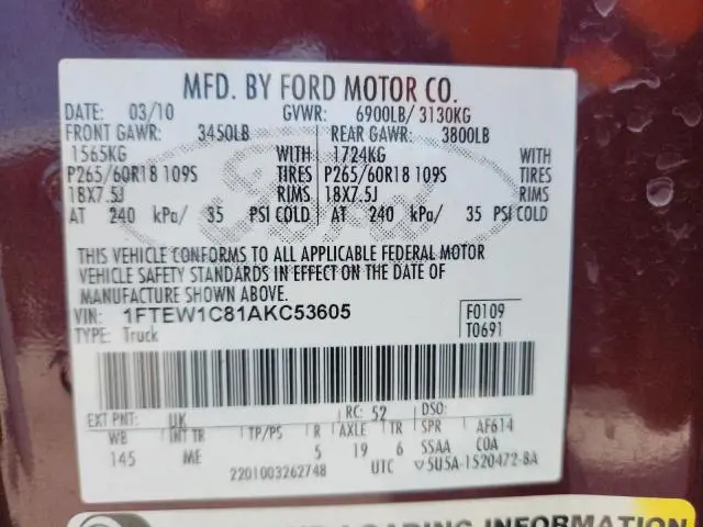 2010 FORD F150 SUPERCREW  