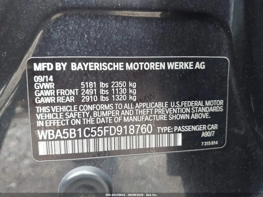 2015 BMW 535I  