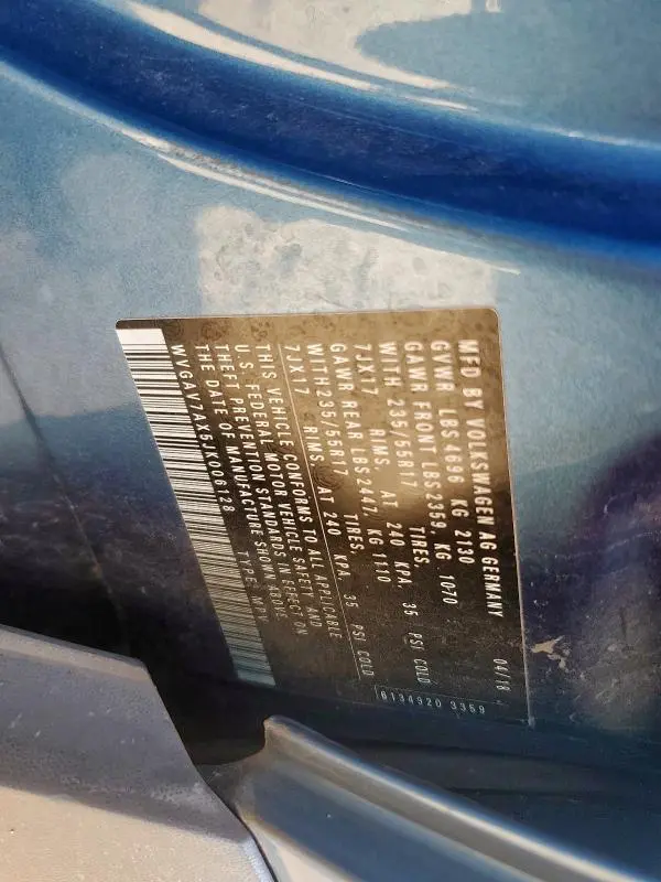 2018 VOLKSWAGEN TIGUAN LIMITED   