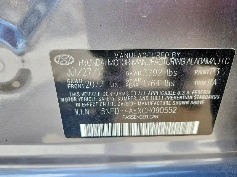2012 HYUNDAI ELANTRA LIMITED  
