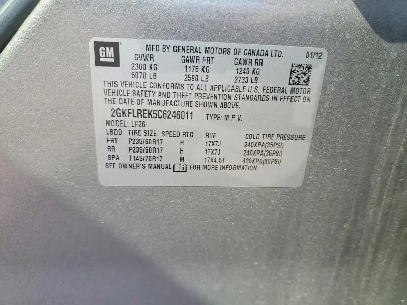 2012 GMC TERRAIN SLE  