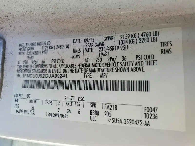 2016 FORD ESCAPE TITANIUM  