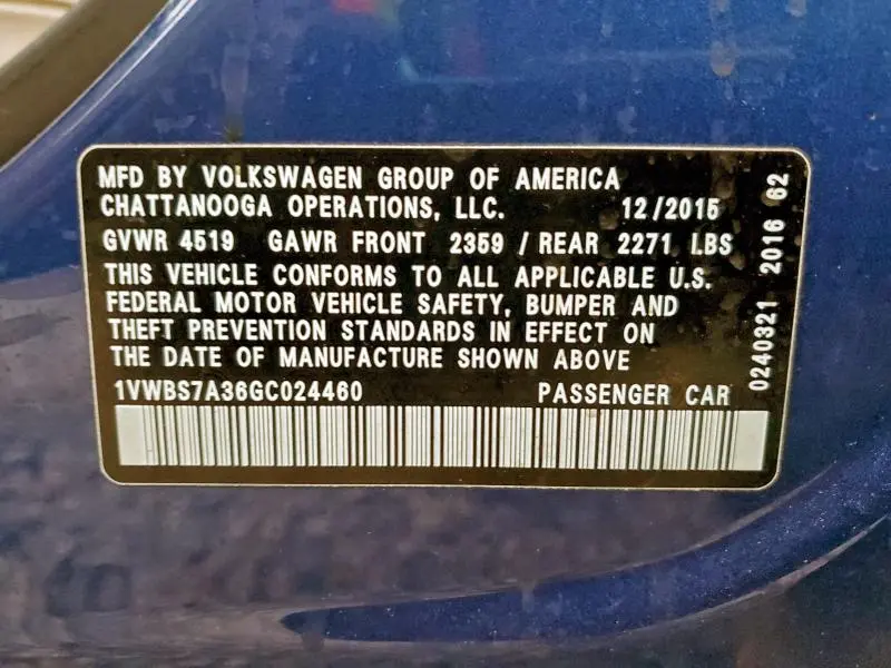 2016 VOLKSWAGEN PASSAT SE  