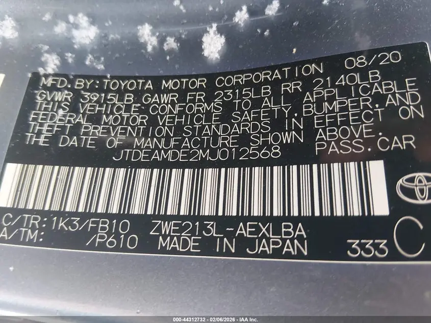 2021 TOYOTA COROLLA HYBRID LE