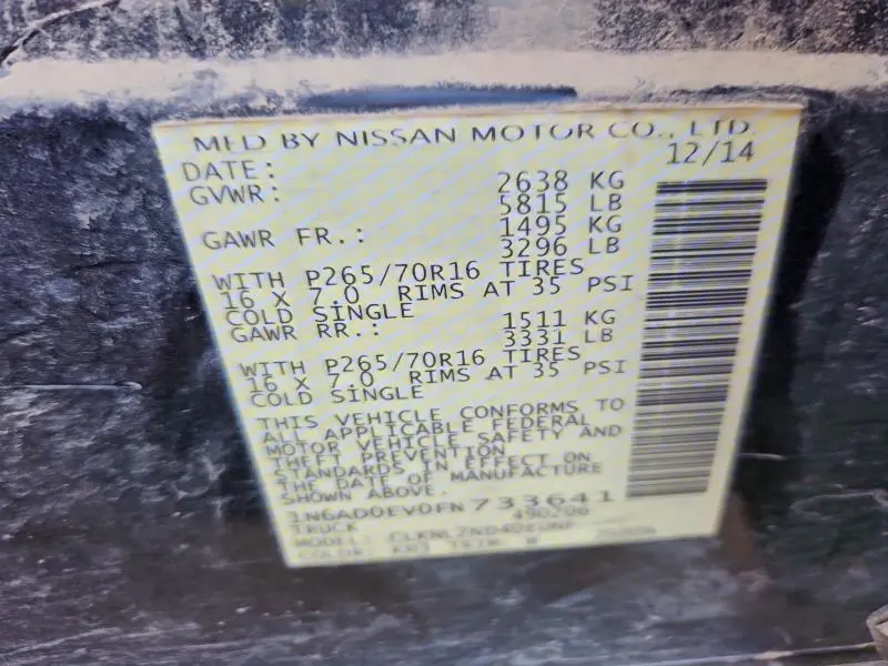 2015 NISSAN FRONTIER S  