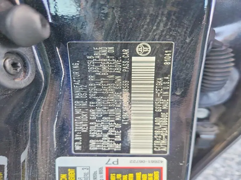2012 TOYOTA CAMRY XLE V6  