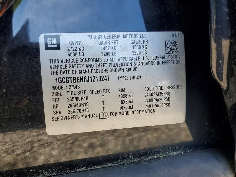 2018 CHEVROLET COLORADO   