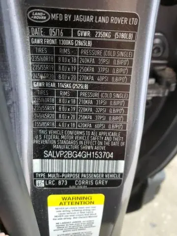 2016 LAND ROVER RANGE ROVER EVOQUE SE  