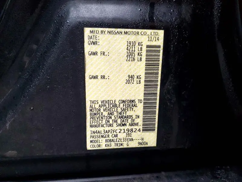 2015 NISSAN ALTIMA 2.5 S  