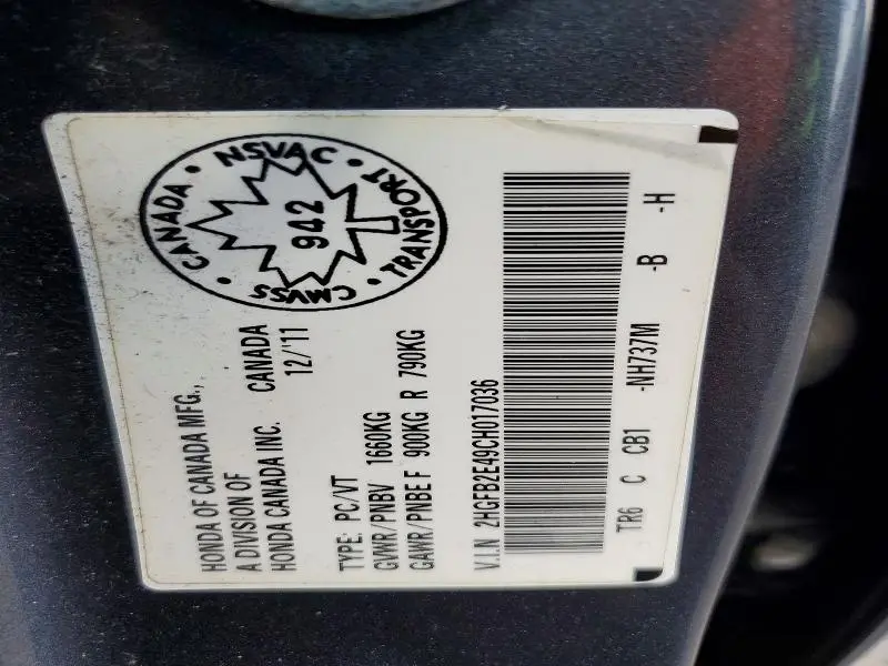 2012 HONDA CIVIC LX  