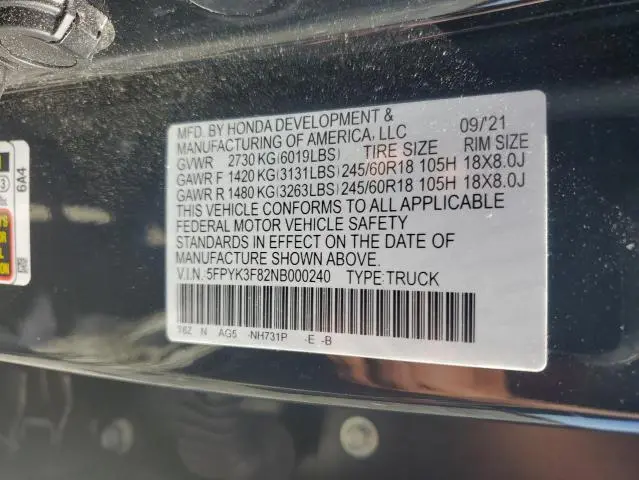 2022 HONDA RIDGELINE BLACK EDITION  