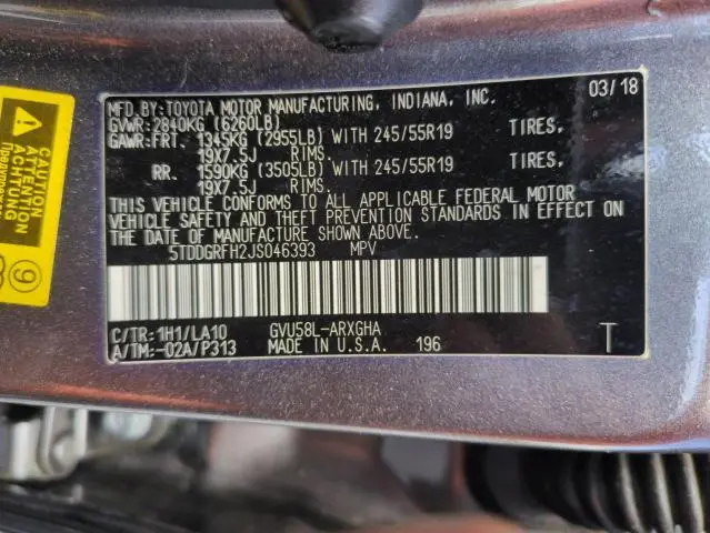2018 TOYOTA HIGHLANDER HYBRID LIMITED  