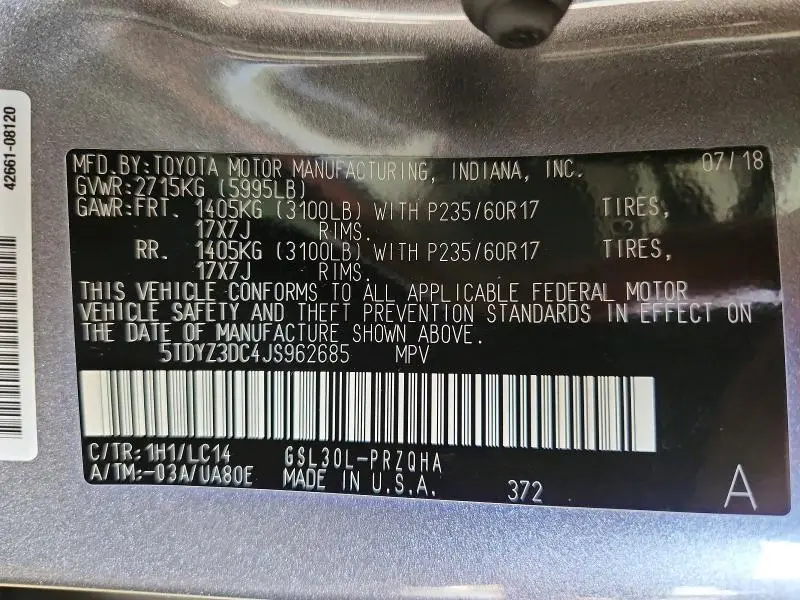 2018 TOYOTA SIENNA XLE 8-PASSENGER  