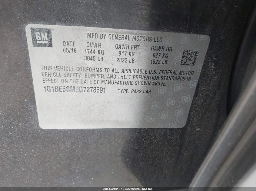 2016 CHEVROLET CRUZE LT AUTO