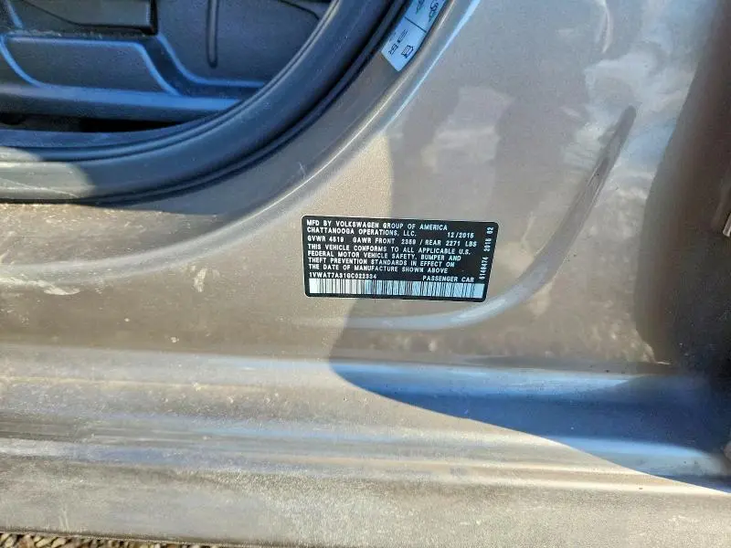 2016 VOLKSWAGEN PASSAT S  