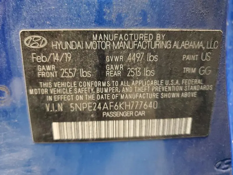 2019 HYUNDAI SONATA SE  