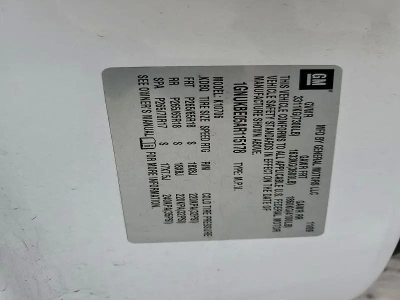 2010 CHEVROLET TAHOE K1500 LT  