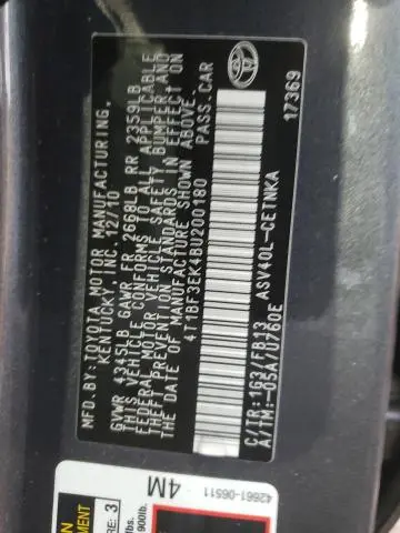 2011 TOYOTA CAMRY BASE  